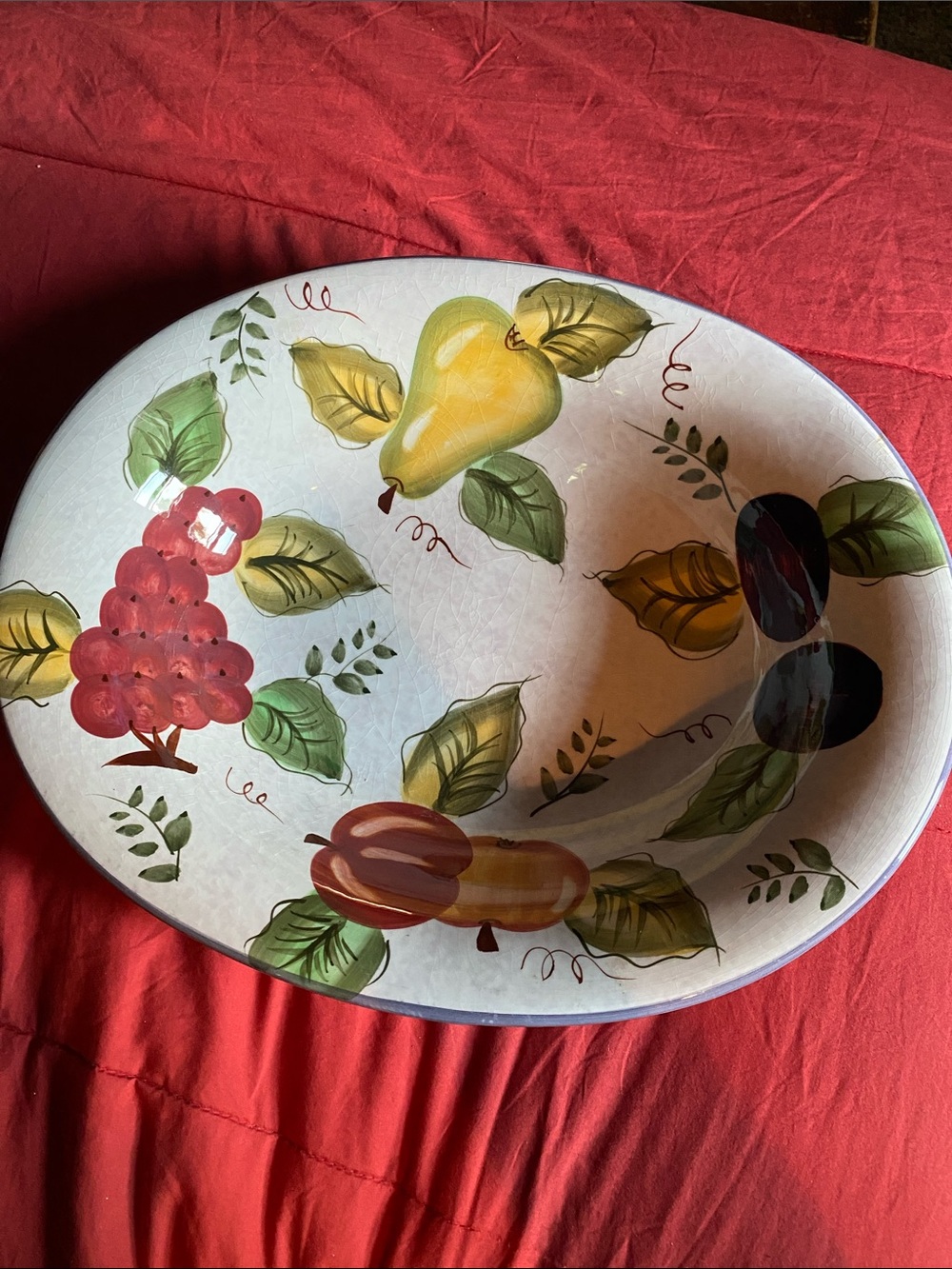 Vintage Oneida, Hand-Painted Vintage Fruit Pattern Oval Serving Bowl